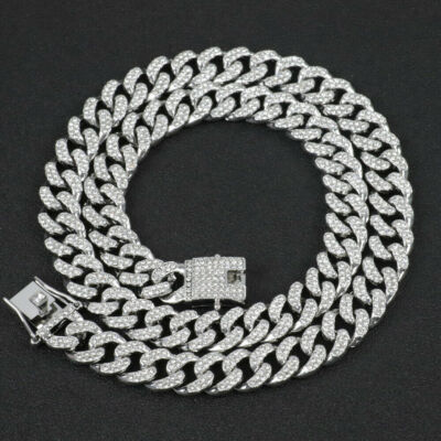 Silver Miami Cuban Link Chain Men Hip Hop Rapper Curb Music Silver Miami Cuban Link Chain Men Hip Hop Rapper Curb Music
