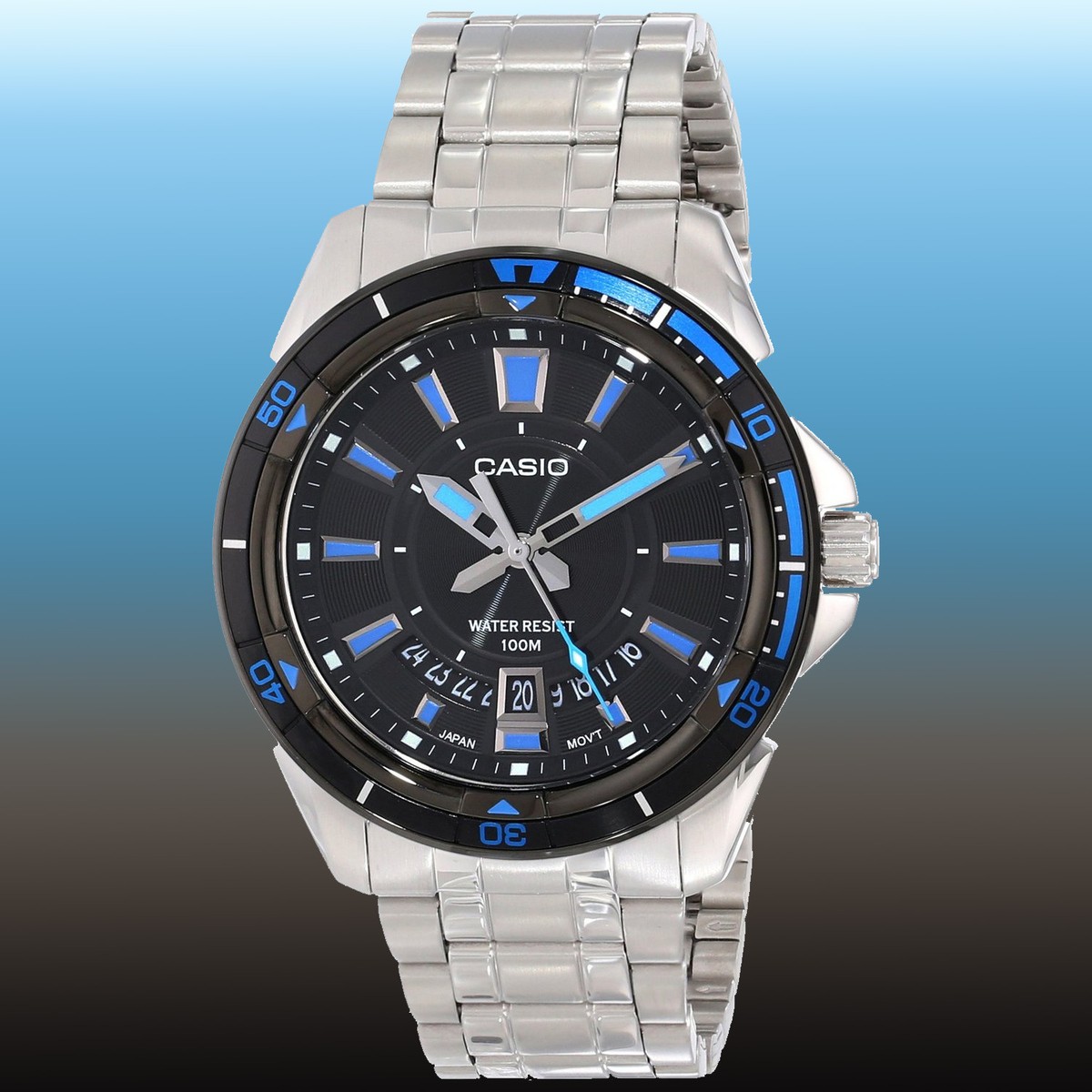 Casio Men's Black Dial Stainless Steel Dress Watch 100M Diver MTD