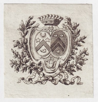 Exlibris Dumoustier Vatre Poitou Picardie Ex-Libris Blason Bookplate Gravure 18E
