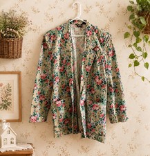 Vintage Woolrich Floral Linen Cotton Blazer L Cottagecore Rose Print Jacket