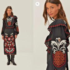 FARM RIO Black Embroidered Cashew Mandala Maxi Dress XS NWT