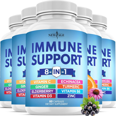 8-in-1 Immune Support Echinacea, Vit. C, Zinc, D3, Elderberry, 5 Pack, 300 Caps