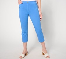 Susan Graver Petite Weekend Essentials Premium Stretch Slim Crop Pants Bali Blue