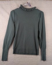 Ann Taylor Green Ruffle Neck Sweater Knit Pullover Womens Size XS Sage