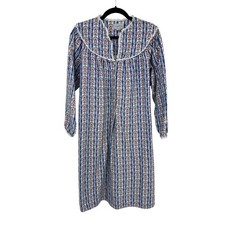 Vintage Lanz of Salzburg Flannel Nightgown Womens Small White Blue Floral Cotton