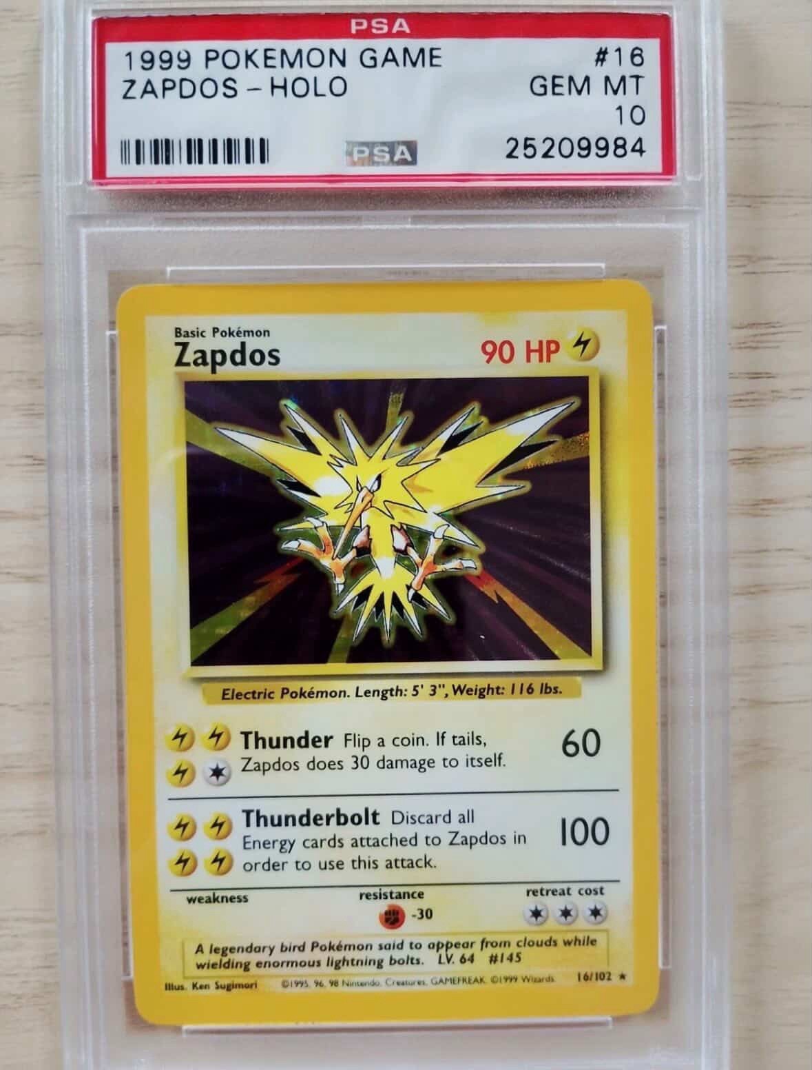 Pokémon Base Set Zapdos 16/102 Holo PSA 10 Gem Mint Graded Card