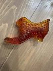Vintage Fenton Hobnail Orange Amber Glass Shoe with Cat Head Art Glass Slipper