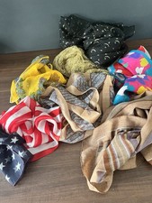 Vintage Lot Of 7 Scarves Patterned Sheer Bold Colors Various Sizes