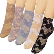 Lace Ankle Socks Women - 5Pairs Sheer Nylon Bootie Socks Women