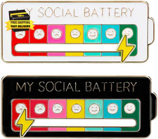 4PCS Social Battery Pin,My Social Battery Slider Pin,Funny Interactive Brooch En