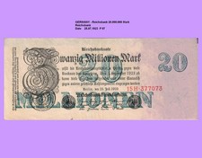 WEIMAR  GERMANY  REICHSBANK  20 MILLIONEN  REICHSMARK  1923  (VF-F)   785##