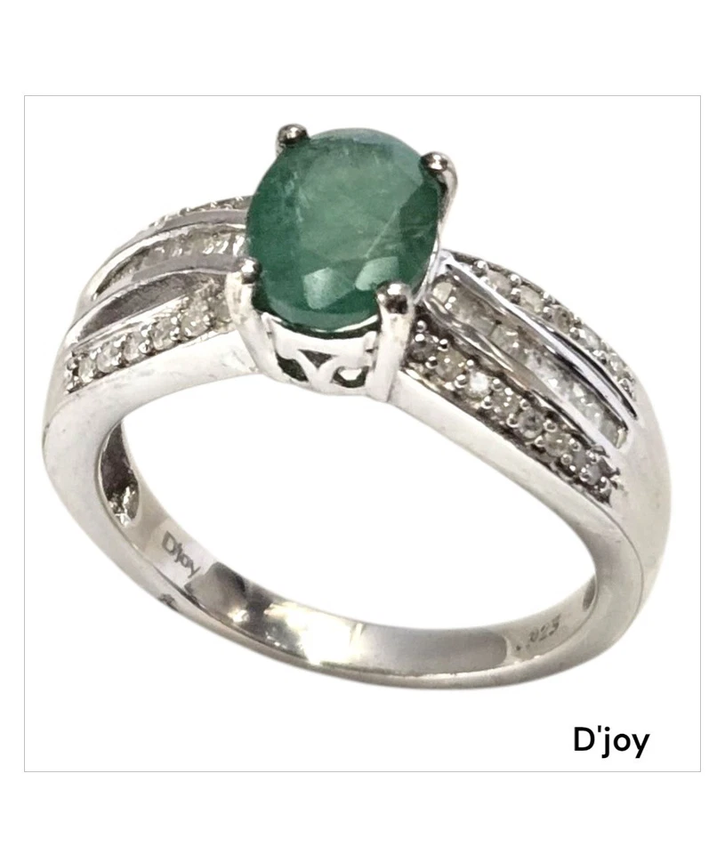  Снятые с производства винтажные кольца D'joy Zambia с изумрудными бриллиантами чистое серебро 9 - Изображение 3 из 4