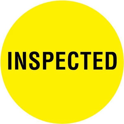 Tapecase Circle Inventory Control Label, Inspected, Yellow, Pk1000 16U934