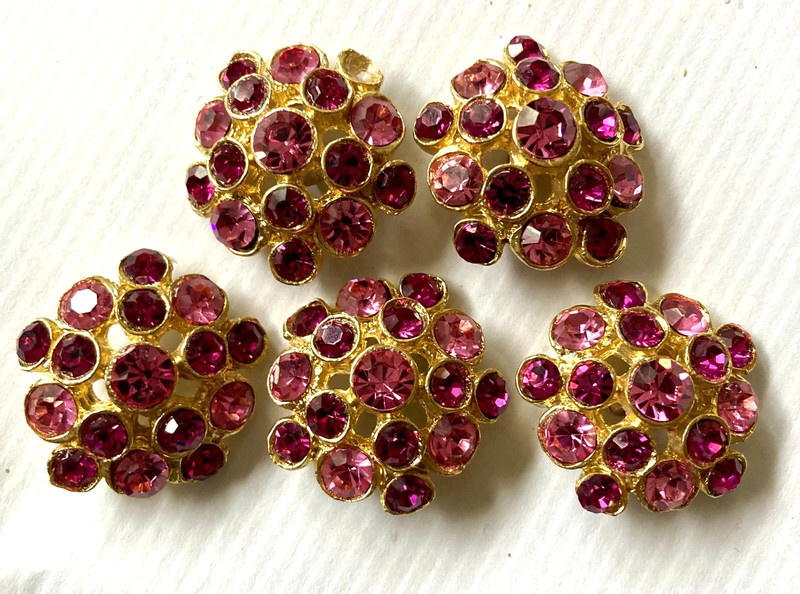5 Gorgeous Vintage Rhinestone Button Clusters HOT PINK (Rickie Freeman suit)