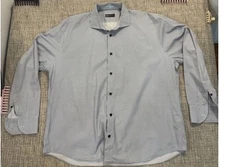 Neiman Marcus Shirt Men XXL Blue White Cotton Long Sleeve Regular Fit XO Pattern