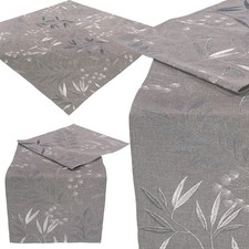 Tischdecke Tischläufer Modern Bestickt Mitteldecke Tischwäsche Hellgrau Blätter