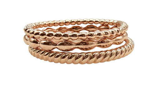 Three Rose Gold Plated QG 925 Sterling Silver Stack Band Rings Size 9