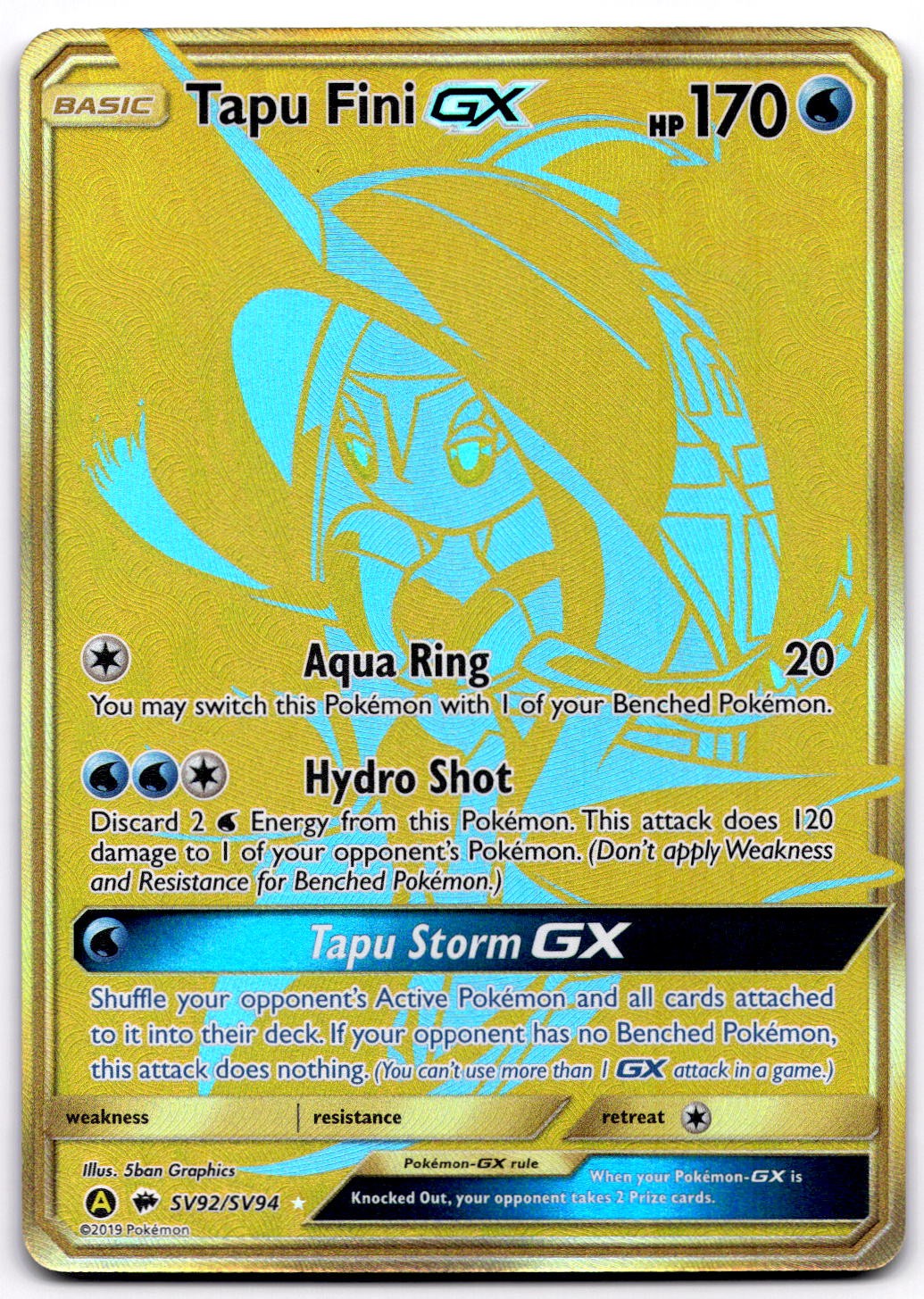 Tapu Fini GX SV92/SV94 SM Hidden Fates Shiny Vault Shiny Holo Rare Pokemon - NM