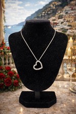 Sterling Silver 925 Open Heart Pendant Necklace   Sparkling CZ Accents