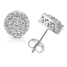 Diamond Earrings for Women 1 CT Sterling Silver Round Cluster Studs Push Backs