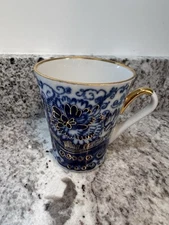 Russian Imperial Lomonosov Tea Cup  Blue White Gold 