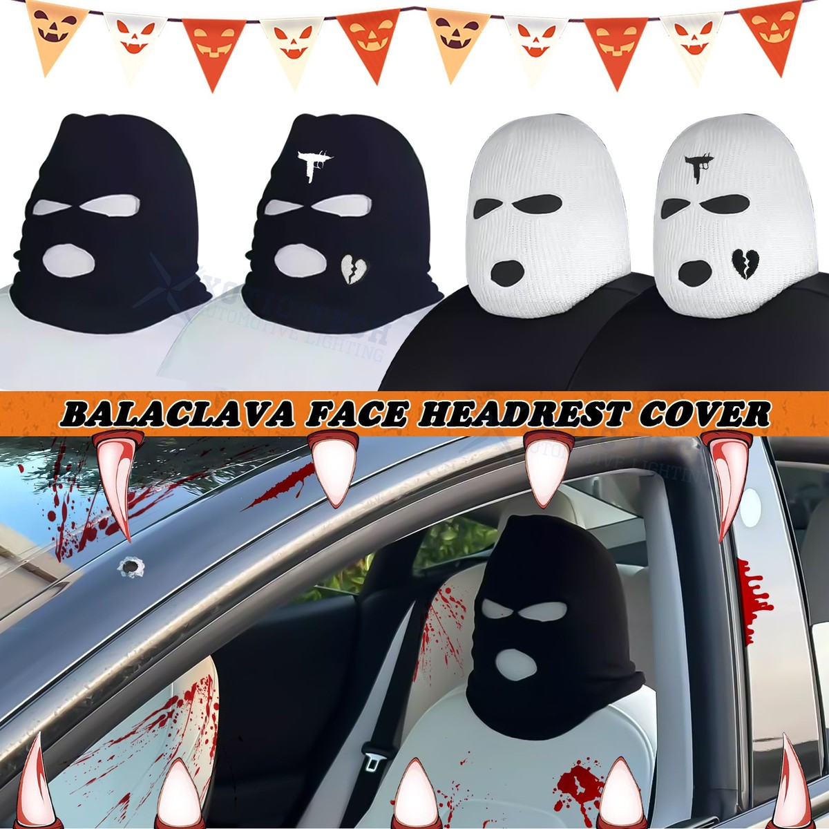 Auto Universal Fit Front Seat Halloween Scary Bandit Ski Mask Head Rest  Cover