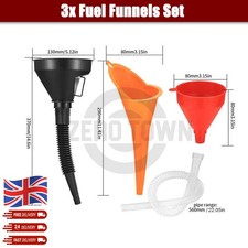 Plastic Long Neck Oil Funnels with Detachable Spout & Filter 3x Fuel Funnels Set