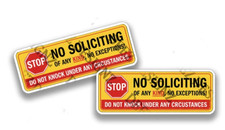 STOP - NO SOLICITING - Outdoor Adhesive Vinyl Warning Decals 5" 8x-20x 