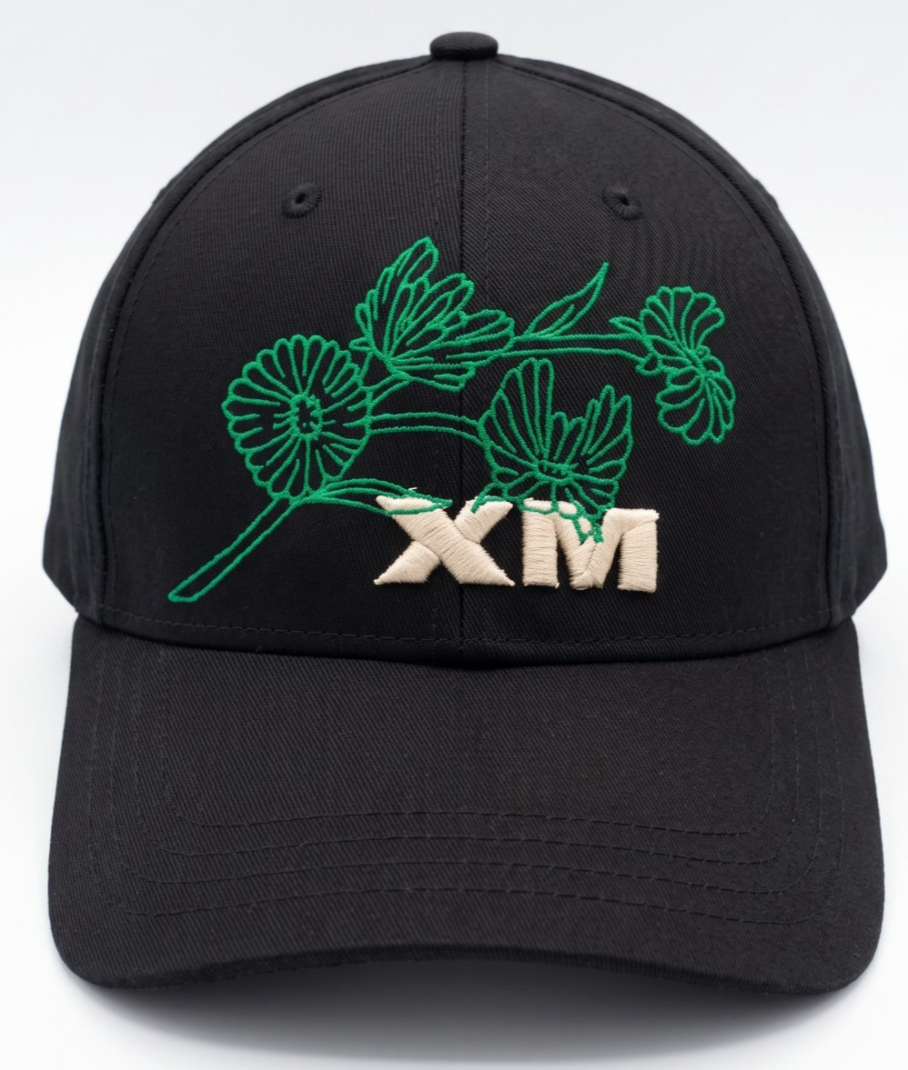 GORRA CAMIONERO HOMBRE: Deus Ex Machina Negra Floral Bordada XM Cutoms Moto Hat
