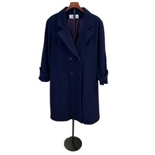 Stephane Mathews Vtg 80s Navy Blue Wool Double Breasted Coat Made in USA Size 10