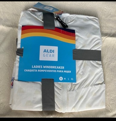 ALDI Gear Windbreaker White Cream Jacket Ladies Small New Fan Logo Jacket