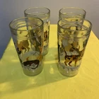 4 Vintage Anchor Hocking Cats Butterflies On Fence Glasses Set Jelly Jar Cup Lot