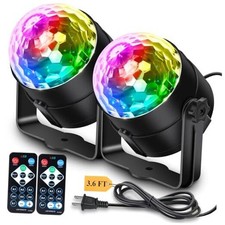  2-Pack Disco Ball Party Lights Sound Activated Remote Control, 12 Modes Black
