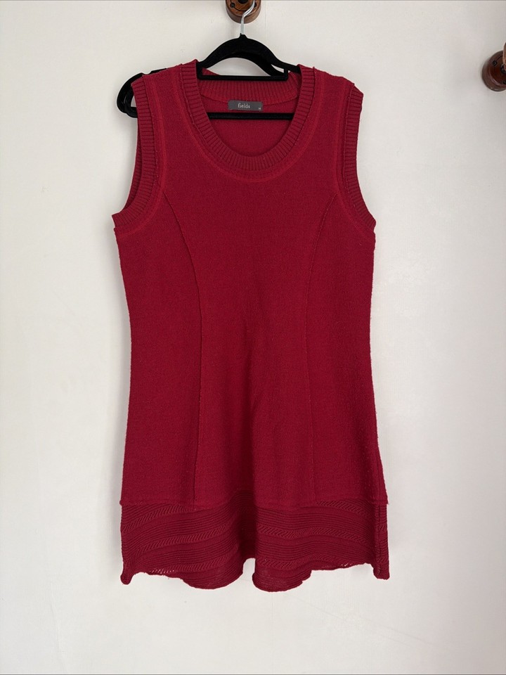 Fields Red Merino Wool Knitted Tunic Dress Medium Winter Layering Warm
