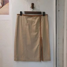 Ralph Lauren Calf Leather Trim Midi Skirt Official