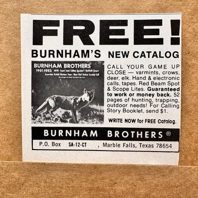 1982 BURNHAM BROTHERS Game Calls Catalog Vintage Print Ad Marble Falls Texas