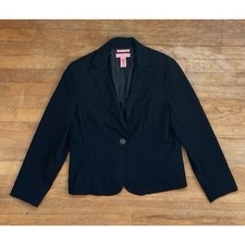 Vintage Black Blazer Womens Size Large Y2K Twill Crepe Sport Coat Jacket