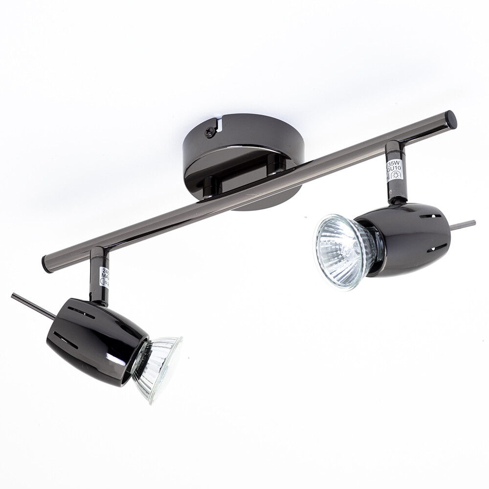 Litecraft Spotlight Straight Bar Adjustable GU10 2 Arm - Black Nickel Clearance