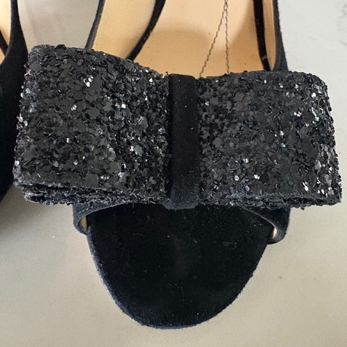 $350 KATE SPADE Chase Black Suede Slingback Heels Glitter Bow Peep Toe 6.5B EUC - Picture 3 of 9