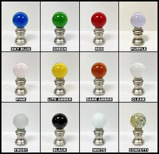 LAMP FINIAL-GLASS ORB IN 12 COLORS-SATIN NICKEL BASE W/DUAL THREAD (1-Pc.)