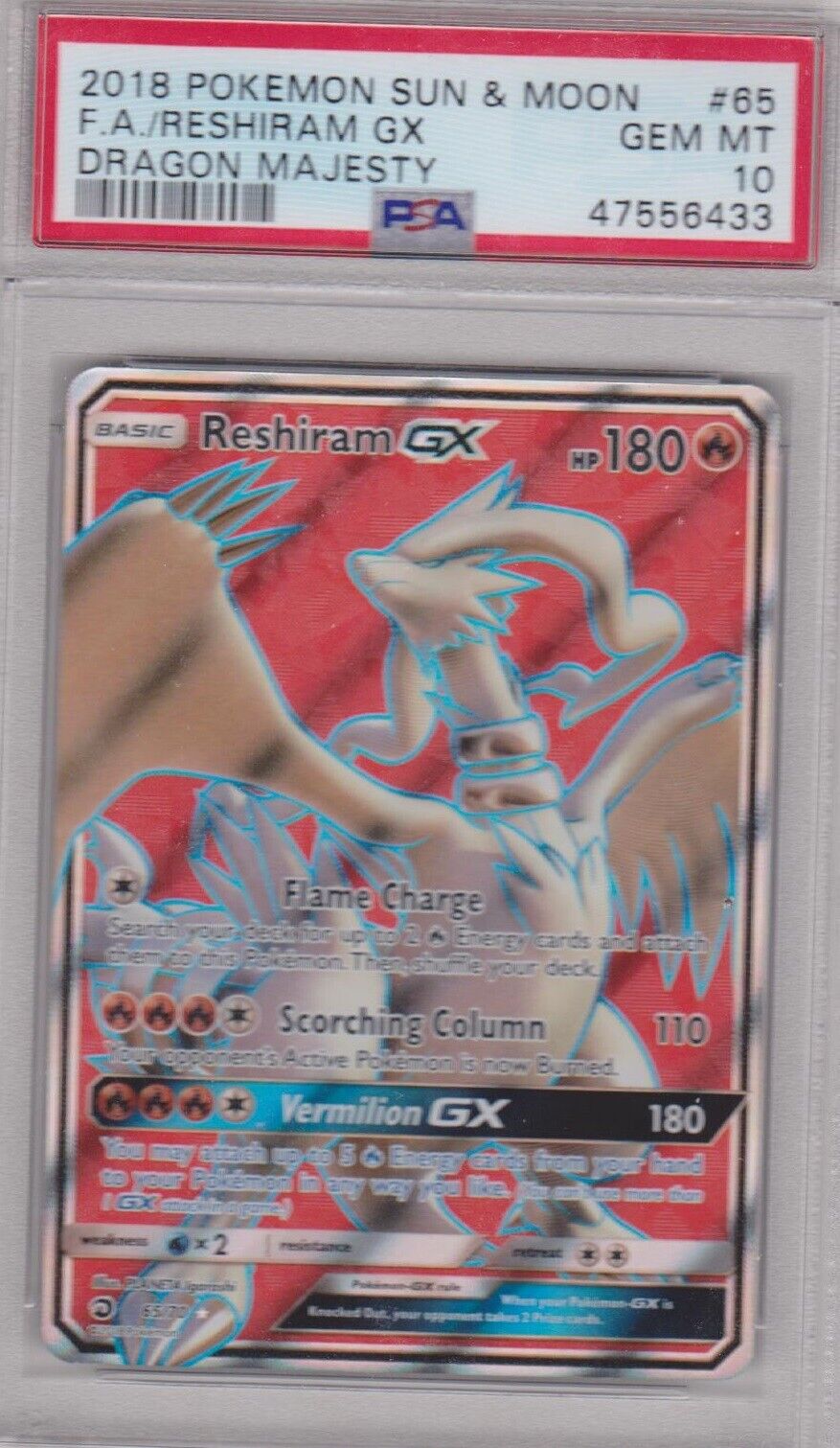 Reshiram GX Full Art 65/70 Dragon Majesty - Pokemon Card - HP