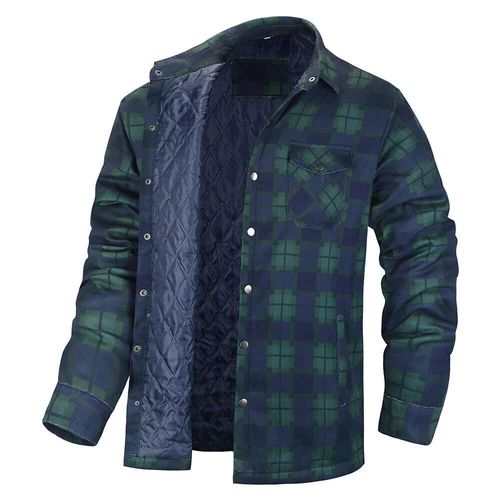 Karierter Flanell Mantel Jacke Herren Voll Stepp Hemden Winter Warm 4 Taschen Knopf Top - Bild 10 von 31