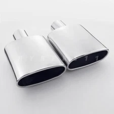 Pair 2" Inlet Stainless steel Oval Exhaust Tips Slant 6"x3" Out Rolled Polished