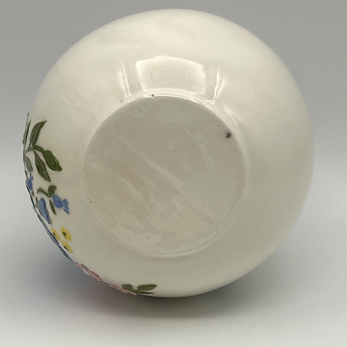 Vintage Ceramic Vase Hand Painted Raised Multicolored Flowers Fluted Opening View 5