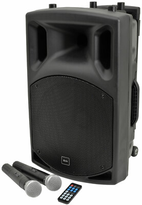 QTX QX12PA Bluetooth tragbares Lautsprechersystem + drahtlose Mikrofone USB SD MP3 Karaoke