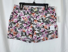 NWT Old Navy Girls Linen Blend Tropical Floral White Pink Green Shorts Size 14