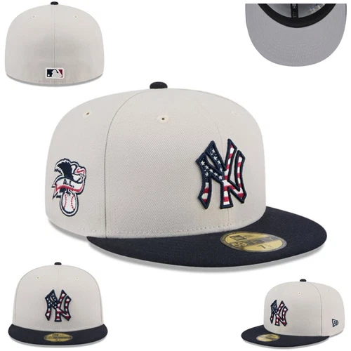 New York Yankees Fitted Hat Embroidered Baseball Cap Sonnenhut Flat Brim Cap - Bild 38 von 39