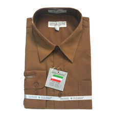 Daniel Ellissa Men's Brown Dress Shirt Convertible Cuffs Pocket Sizes 14.5-22.5