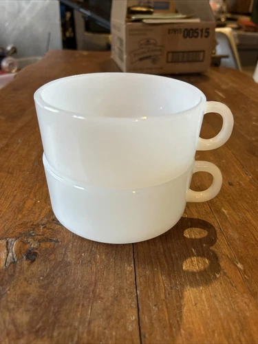 Vintage Glasbake J-2711 Soup Chili Bowl Cup Mug w/Handle Lot Of 2
