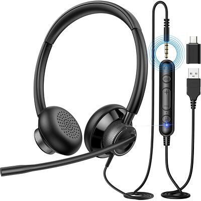 USB Headset with Microphone for PC Computer Headset with in-line Mute Volume ...